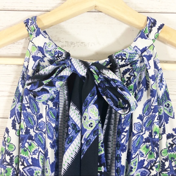 ELIZA J Blue Scarf Print Halter Maxi Dress Sz 8 - Picture 11 of 14